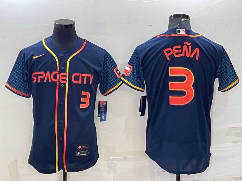 Men%27s Houston Astros #3 Jeremy Pena Number 2022 Navy Blue City Connect Flex Base Stitched Jersey